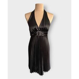 Jimmy Lee Women’s M Pleated Halter Dress with Rhinestone Buckle Black